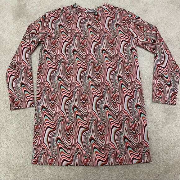 ZARA multicoloured jacquard long sleeve round neck mini dress Sz S NWT - Picture 4 of 9